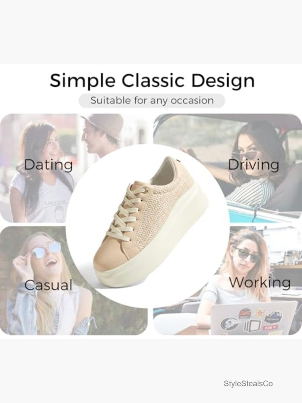 Platform Fashion Sneakers Faux Leather Classic Tennis Shoes Low Top Casual - Picture 3 of 7